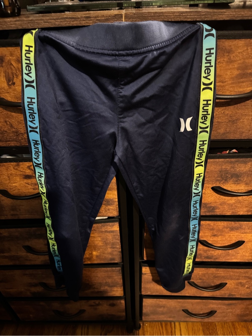 Hurley Girls' Navy Active Leggings with Branded Side Stripe size 7